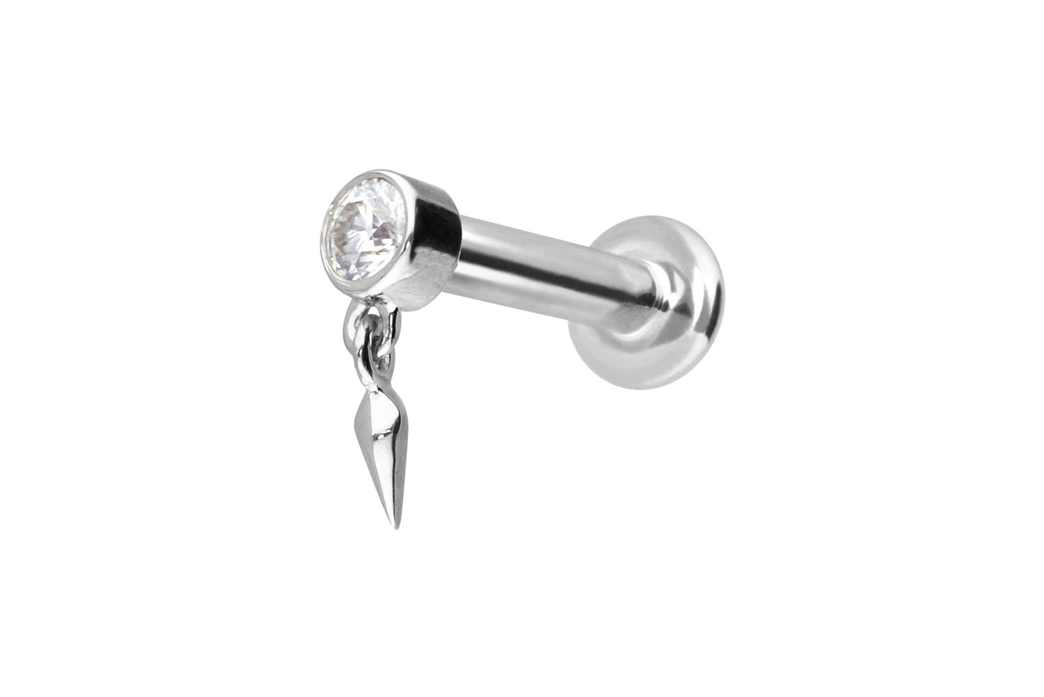 14 Karat Gold Labret Piercing mit Push Fit MOISSANIT + SPITZE